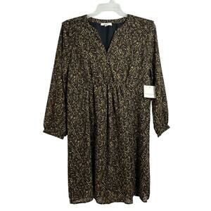 Beach Lunch Lounge Dress Boho V neck Large Brown Babydoll Geometric New